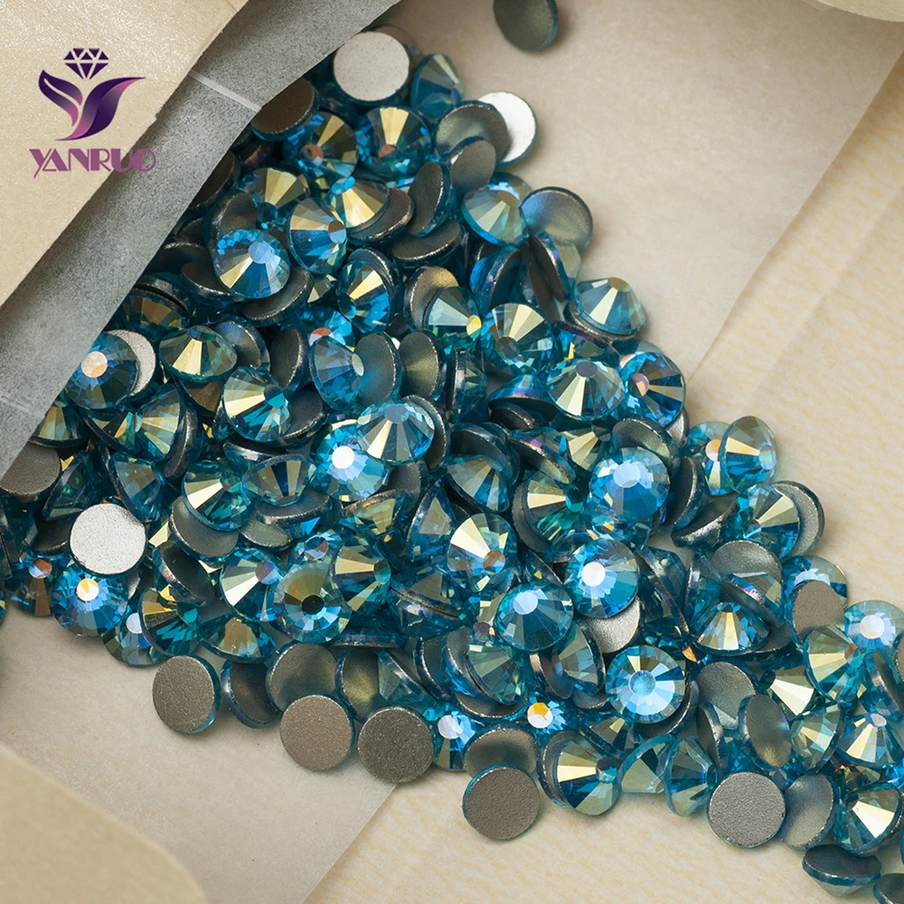 

YANRUO 2058NOHF Aquamarine AB Non Hotfix Strass Flatback Glass DIY Crystal Beads on Belt Marking
