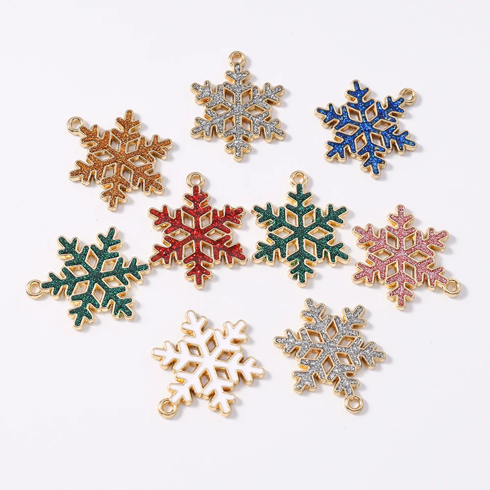 10개 19*24mm 7가지 색상 귀여운 참 장식품 에나멜 크리스마스 눈송이 참 펜던트 목걸이 귀걸이 DIY 쥬얼리 액세서리