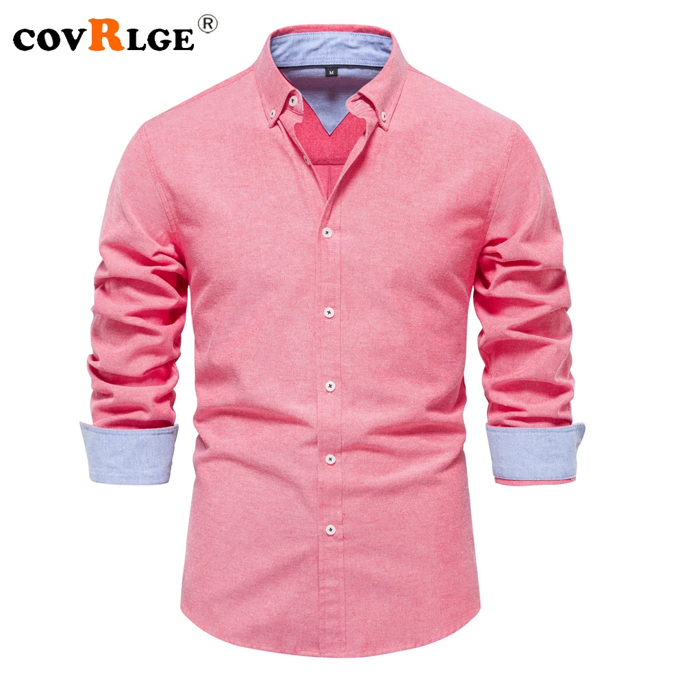 

Covrlge 2023 New Autumn English Style Cotton Men's Oxford Shirt Long Sleeve Button Down Social Business Casual Shirts for Men