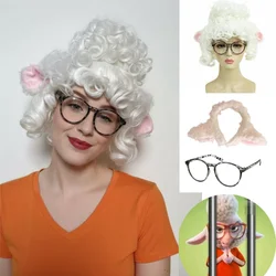 Gazelle Goat Costume Wig with Brown Headband - Short Blonde and Purple Wavy Wig for Anime Cosplay and Drama Parties (YSZ with T44)