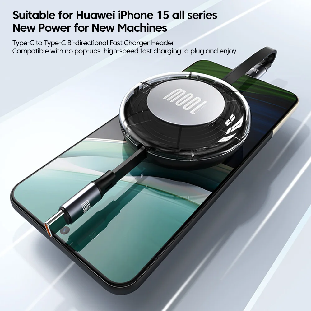 Retractable PD 100W Cable USB Type C to Type C Fast Charging USB C to USB C Cable For iPhone Huawei Tablet PC Laptops Data Wire