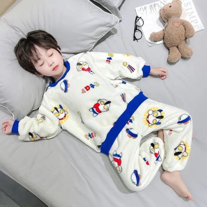 

New Boys Christmas Pajamas Set Autumn Winter Warm Thick Flannle Kids Pijama Suit Cartoon Long Sleeve Home Wear Clothes Set