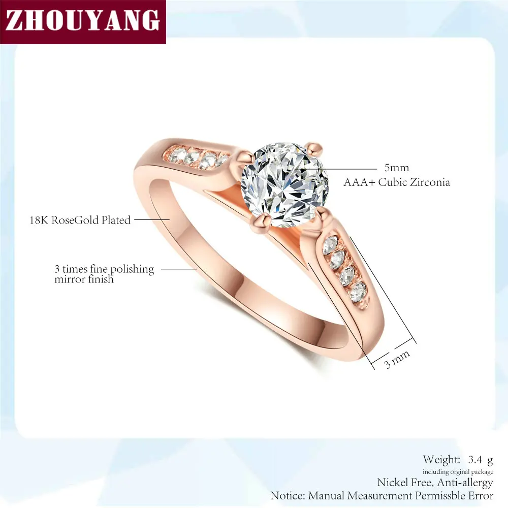 Engagement Wedding Ring For Women Classic Prong Setting CZ Rose Gold Lover's Ring R064 R065 wedding rings,womens ring,jewelry rings,ring jewelry,cubic zircon ring