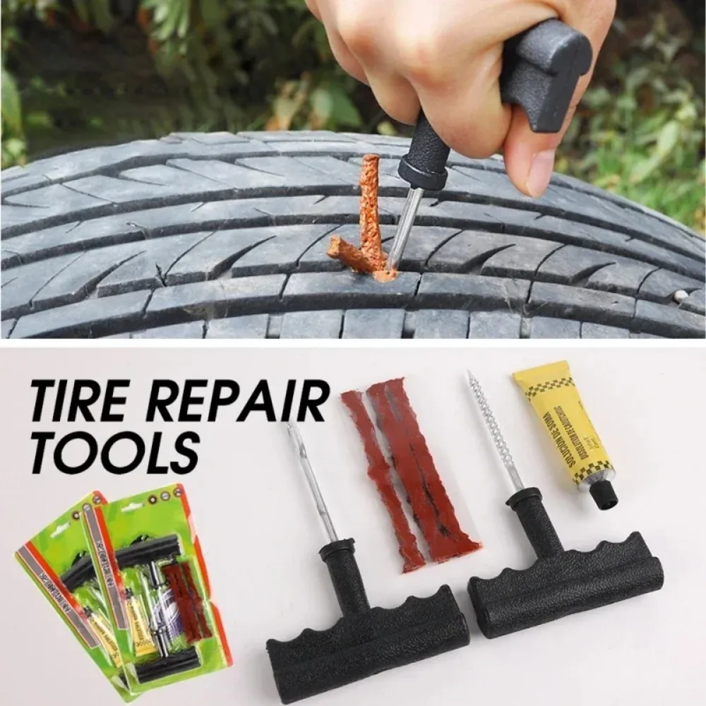 Car Tire Repair Tools Kit with Rubber Strips Tubeless Tyre Puncture Studding Plug Set Auto Motorcycle Bike Garage Repair Tools