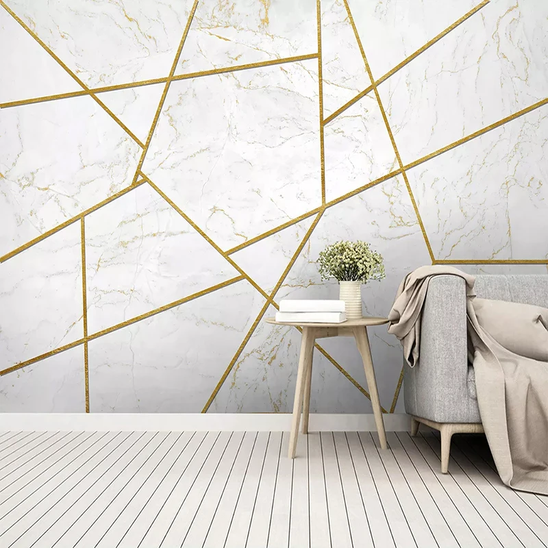 

Custom Mural Creative Art Wall Paper Marble Abstract Golden Lines Modern Living Room Bedroom TV Background Decor Papier Peint 3D