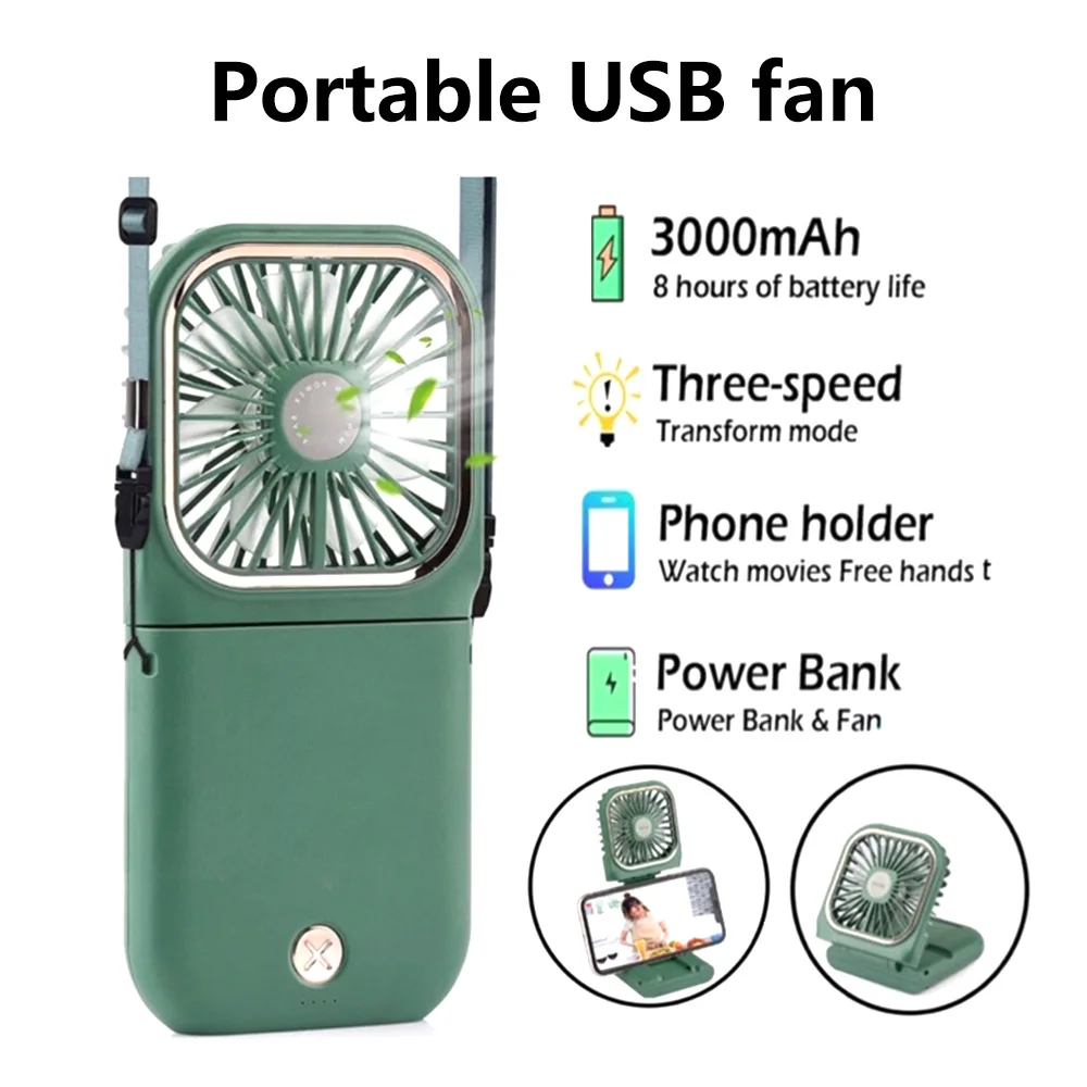 Portable Cooling Fan Foldable Neck Hanging Fan USB Charging Air Cooler Adjustable 3 Speed Desktop Fan Outdoor Air Conditioner usb neck fan cooler portable mini sports 3 speed adjustable cold dual neckband fan hanging with rechargeable battery home office