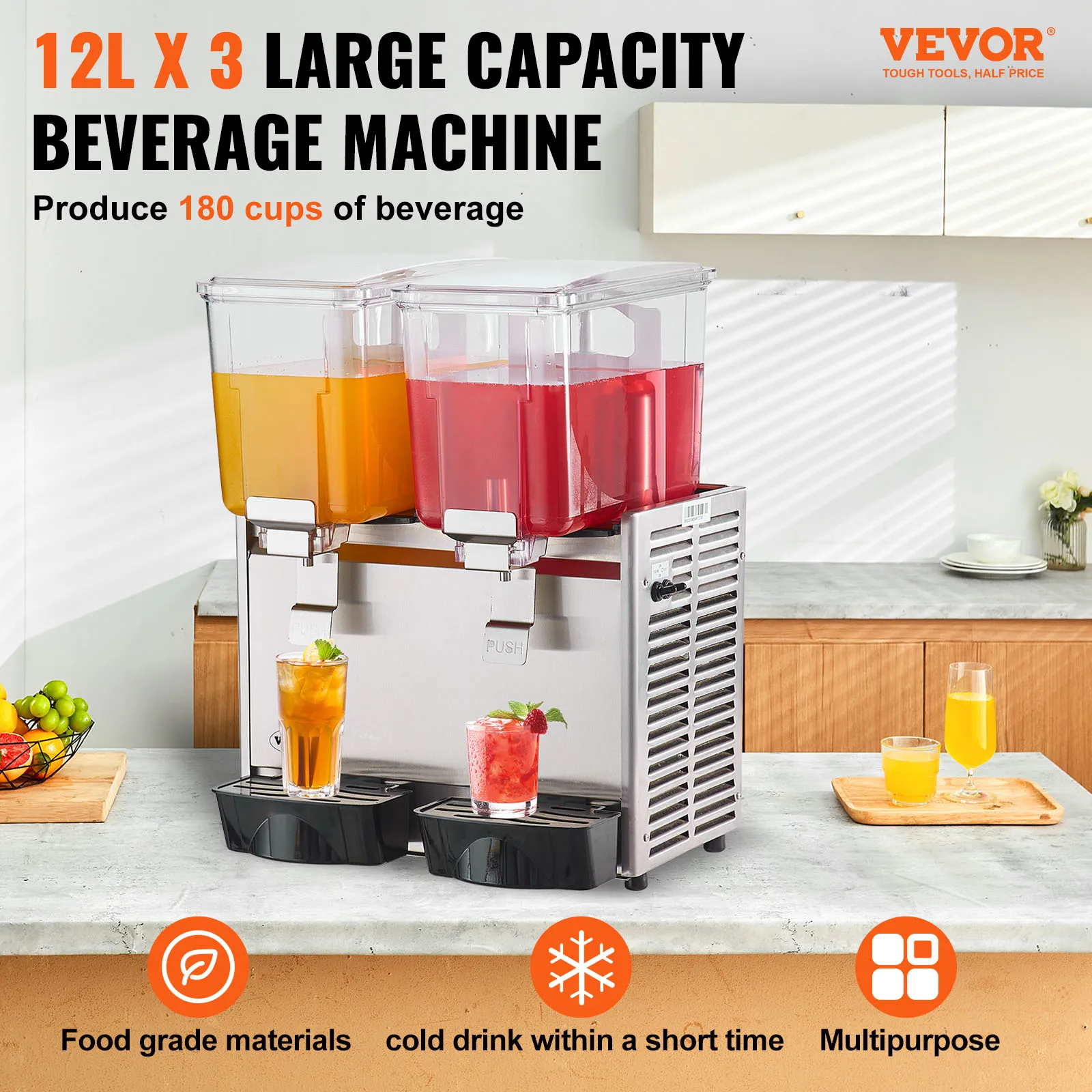 VEVOR 2 3 Tanks Commercial Beverage Dispenser Ice Tea Drink Machine 304 Stainless Steel Juice Dispenser for Restaurant 2