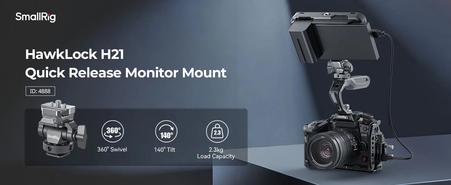 SmallRig DSLR-Kamera HawkLock Schnellverschluss-Monitorunterstützung mit H21 Cold Shoe Mount, Dual Anti-Twist, verstellbare Klemme für Monitor – Detail 1
