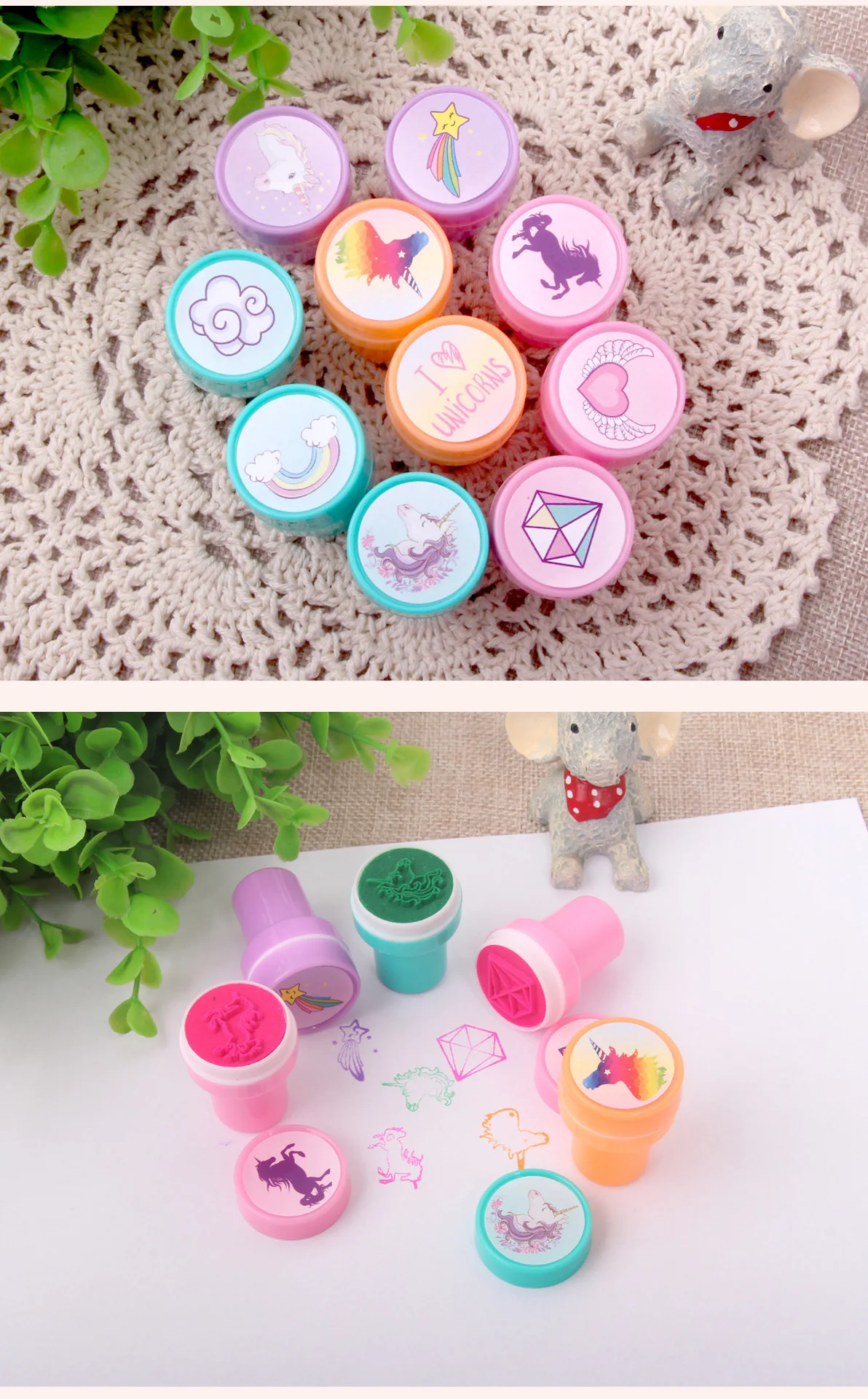 Description Picture 2 of item10PCS Cartoon Self-ink Stamps Toy Gift Kids Favor Mermaid Unicorn Birthday Party Children Gift Christmas Wedding Guest Giveaways
