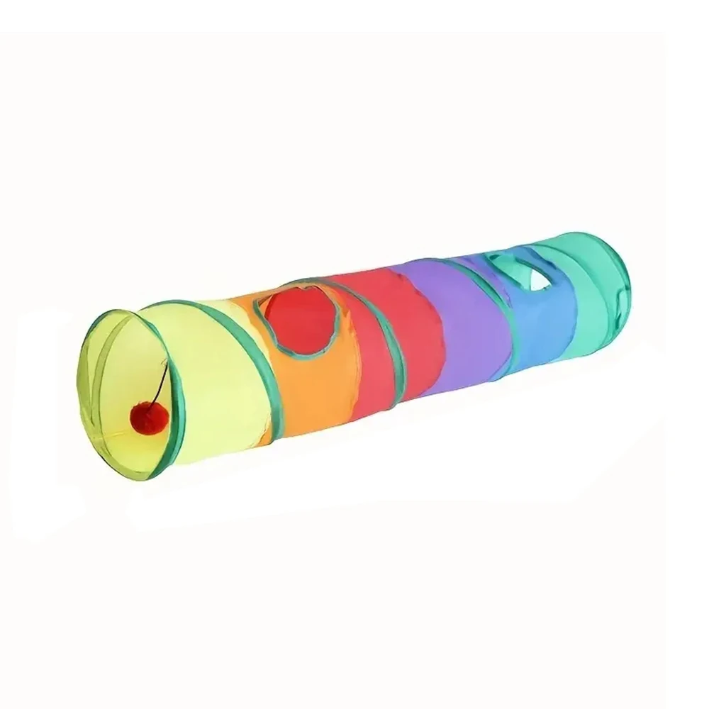 Rainbow Canvas Cat Tunnel 1PC Interactive Play Exercise Toy for Cats Foldable Design For Indoor Cats Suitable for Playtime