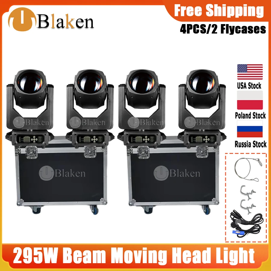 

0 Tax 4Pcs 295W 12R Beam Moving Head Lighting With 2Flight case 8+8+8 Prism Double Prism Stage Effect Light For DJ Disco Party