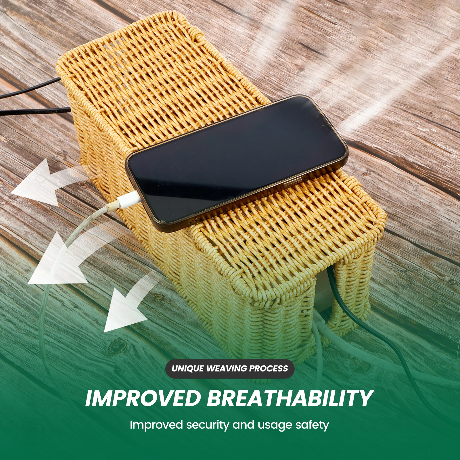 Imitation Rattan Cable Organizer Box Office Desk Charger Socket Network Line Storage Bin Power Cord Charger Storage Box 4