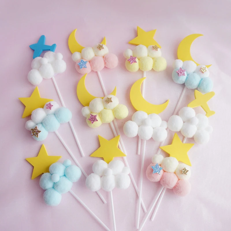 Cute Moon Star Cloud Birthday Cake Topper for Baby Shower Baking Dessert Decoration
