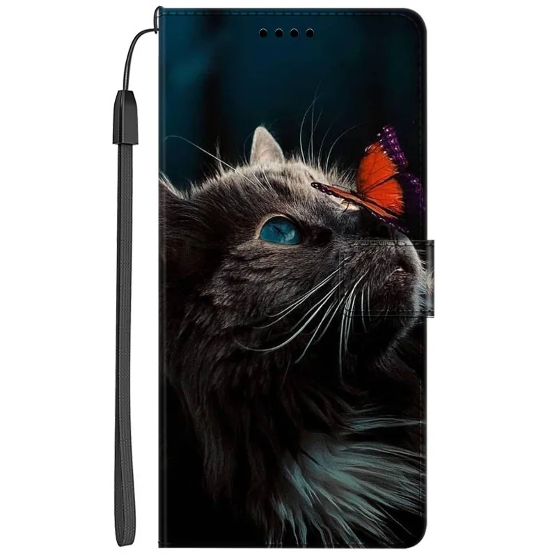 Elegant Leather Flip Wallet Cover - Premium Phone Case with Cat Design