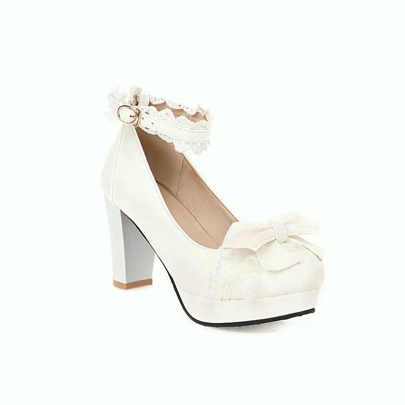 Summer 2023 Ladies Heels Platform Cute Bow Lace Princess Mary Jane Lolita Shoes Party High Heel Buckle Women Pumps Girls Sweet