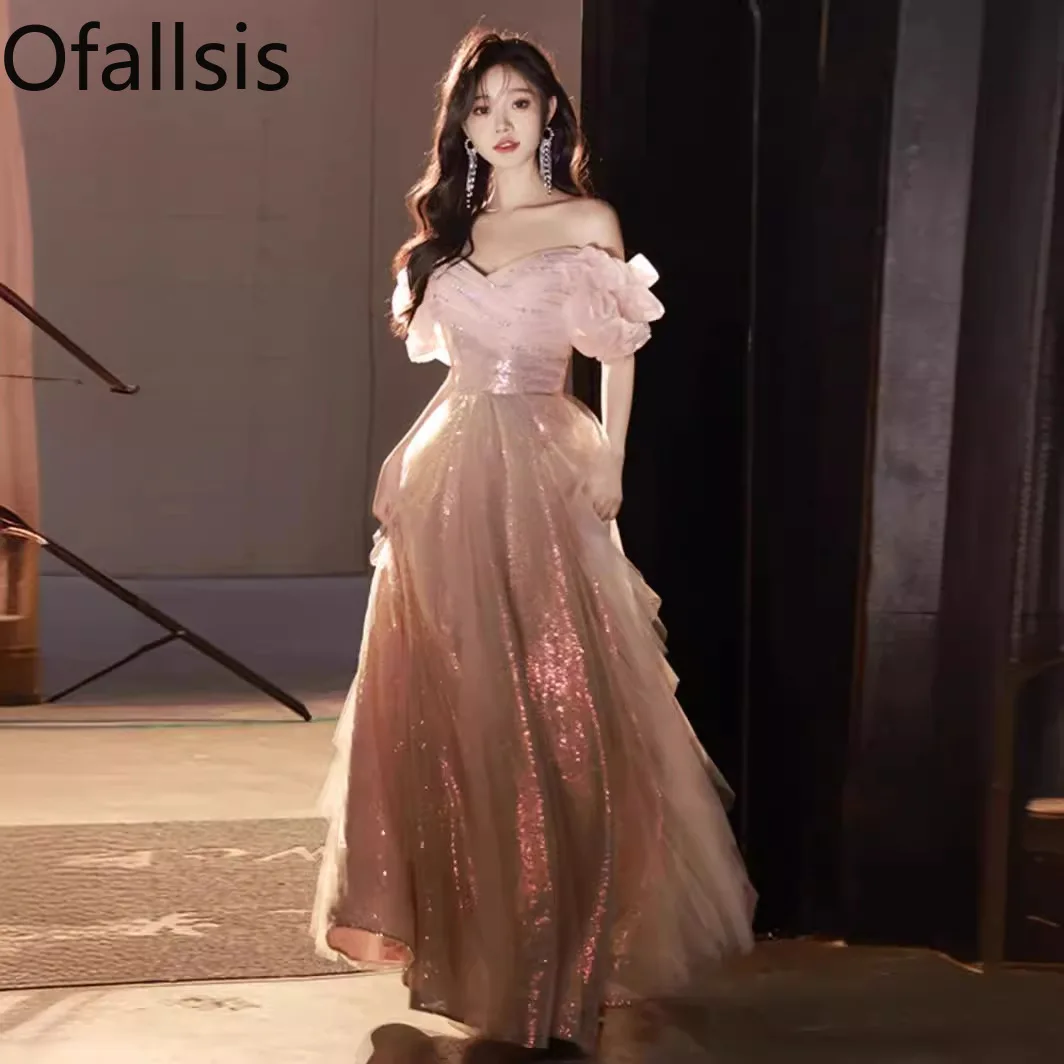 

Ofallsis Off Shoulder Flash High end Evening Dress 2024 Summer Fairy Mermaid Engagement Bride Toasting Gown Party Birthday Dress