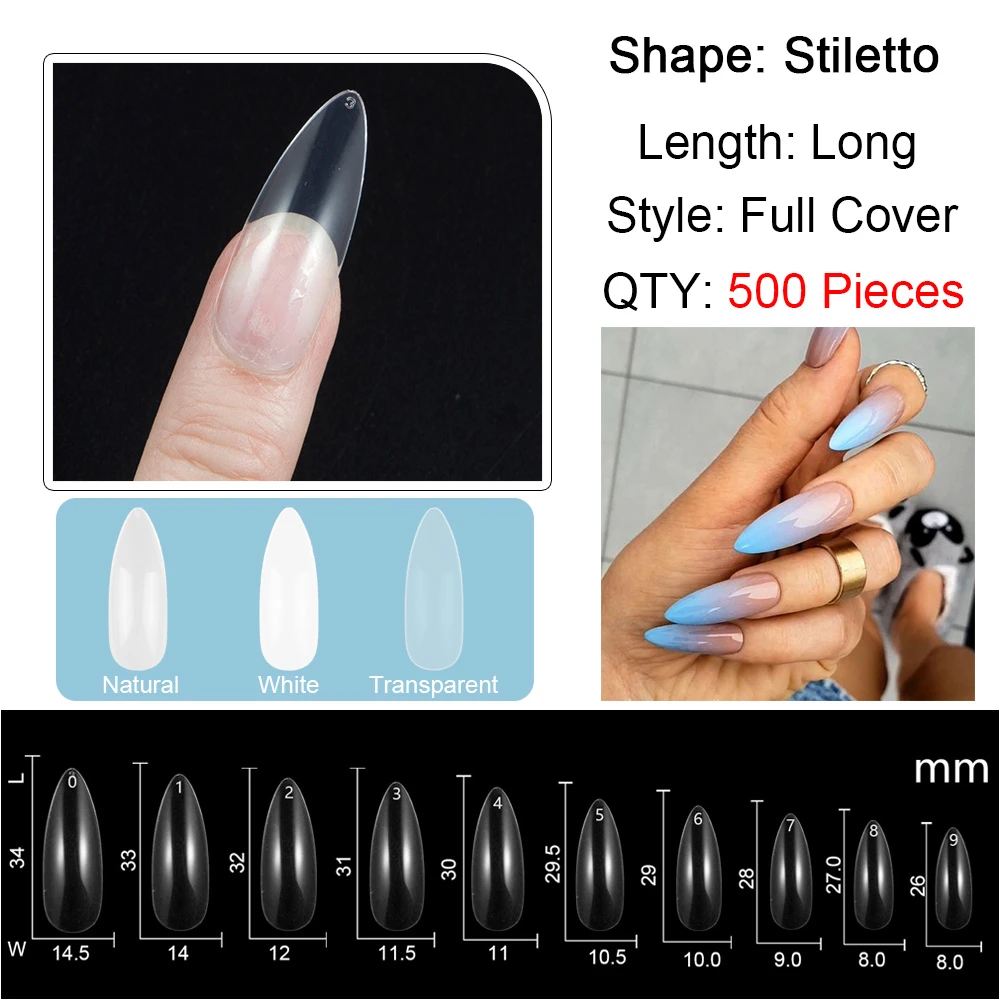 アーモンドの形をした偽のネイル 500個 マニキュアアート アクリル フルカバー 10サイズ 付け爪 Aliexpress