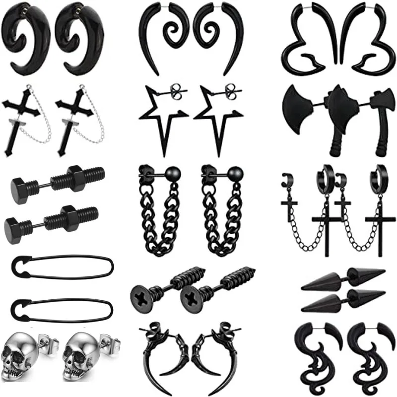 

15 Pairs Stainless Steel Stud Earrings Set Dangle Hypoallergenic Skull Unisex Hinged Hoop Dangle Cross Earrings For Men Women