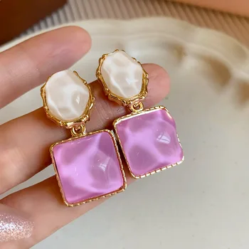 Purple Square Resin Dangle Earrings for Women White Oval Asymmetric Blue Geometry Drop Earrings Party Trendy Personality Jewelry
