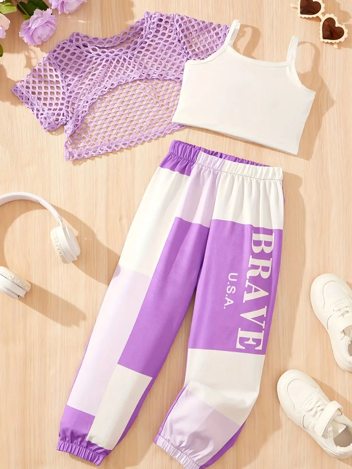 Ins Girls Fashion Casual Tops Vest Trousers Three-Piece Children's Suit Suitable for 1-8 Years Old