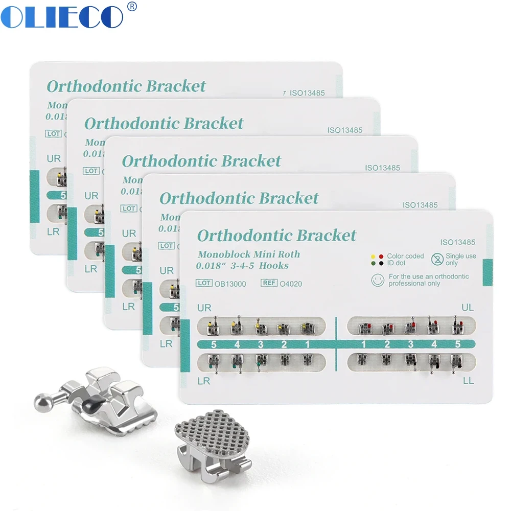 

5 Packs Dental Orthodontic MIM Monoblock Brackets Mini Roth/MBT 0.022"/0.018" with 3-4-5 Hooks Metal Ortho Bracket Brace