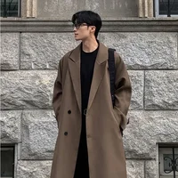 Autumn New Coats Loose Mid Length Over Knee Thin Windbreaker Handsome Shoulder Padded Suit Jacket for Men Trench Coat 1