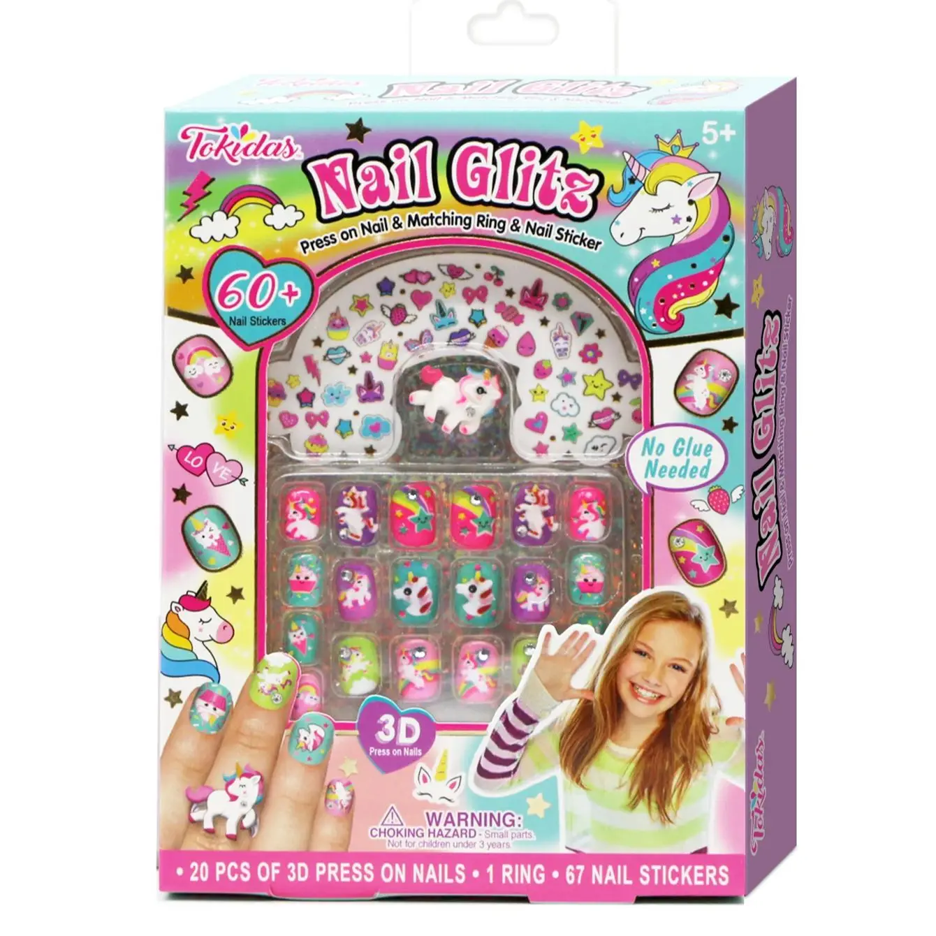 Kids Makeup Set Nail Glitz Press on nail Set Stickers Ring Art Kids Toys