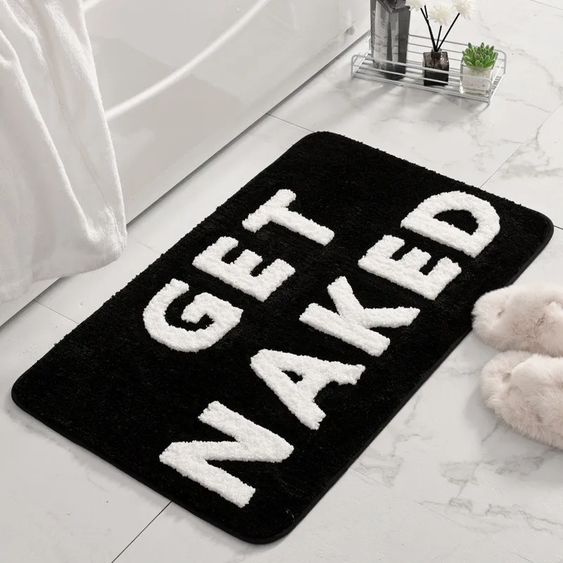 Tapetes bonitos do banheiro para banheira, Get Naked Bath Mat, Decoração do  apartamento, Tapete de banho preto e branco adornado, Moda - AliExpress