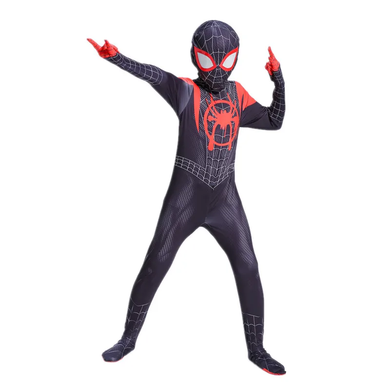 Superhero Costume Halloween Costume Anime Bodysuit Costume Kids Superhero Bodysuit Miles Cosplay Peter Parker Cartoon Costume Hooded Set