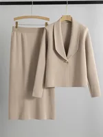 Elegant Chic Knitted 2 Piece Sets Women Lapel Neck Long Sleeve Knitwears Cardigan Tops Conjuntos Solid High Waist Skirts Outfit - Image 4