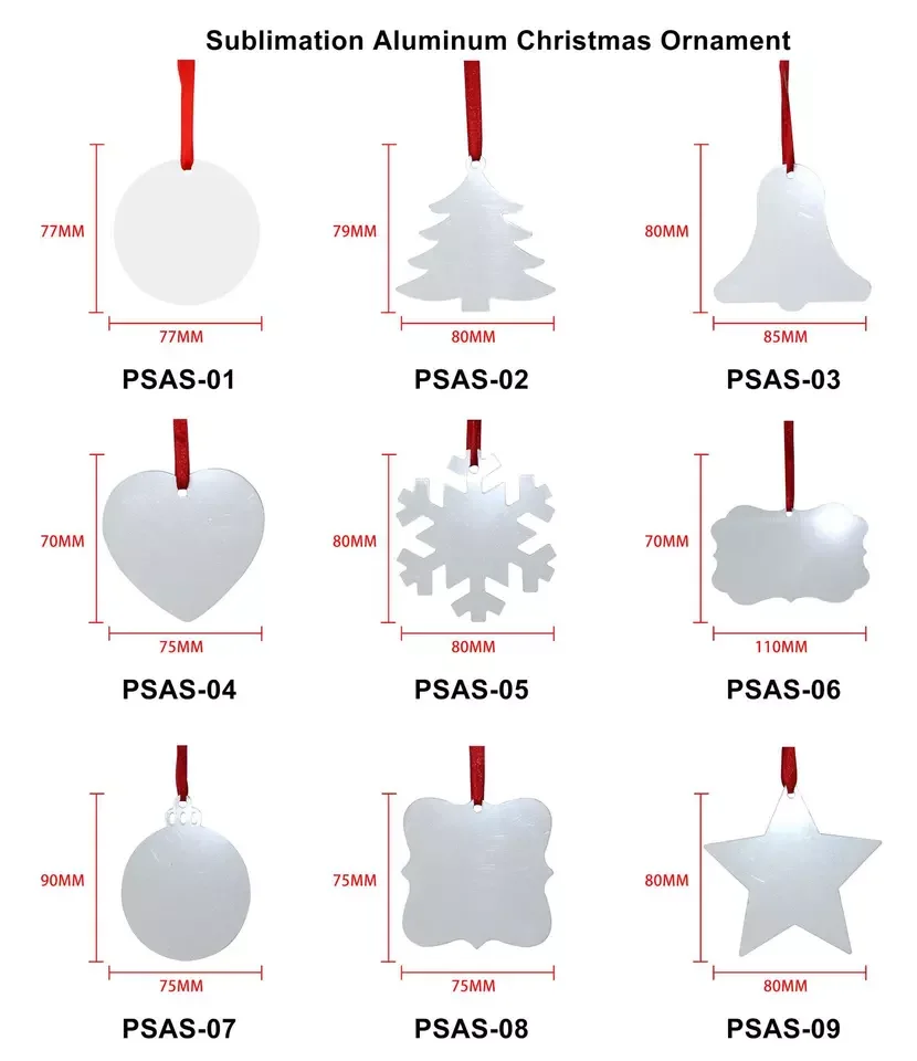 50pcs/Lot Double Sides Sublimation Blanks Metal Aluminum Christmas Ornaments For Home Decoration