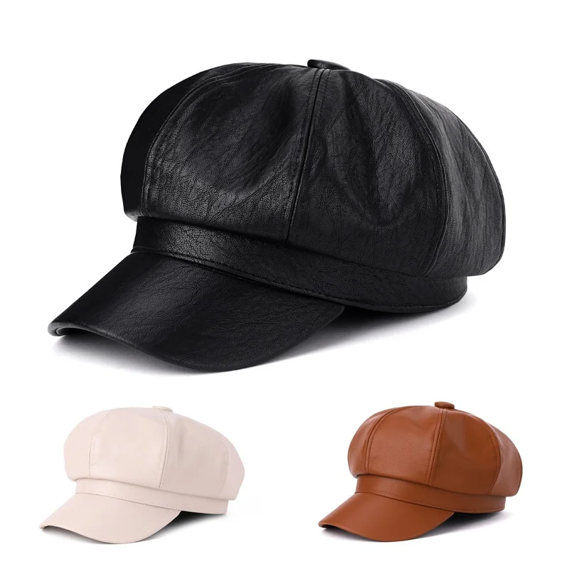 

8 Panels Newsboy Caps for Women, PU Leather Cabbie Painter Hat Gatsby Ivy Beret Cap