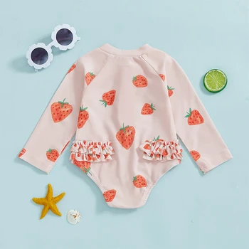 Infant Girls  Swimsuit with UPF 50 Sun Protection Long Sleeve Floral Print Toddler Bathing Suit Beachwear 1