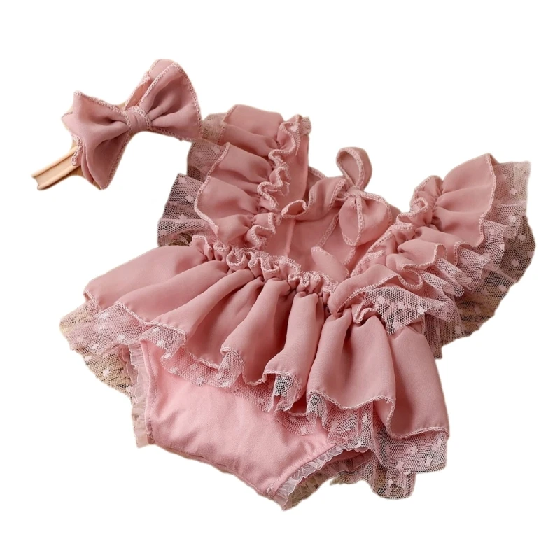 

Y1UB Baby Photo Shooting Props Lace Dress Bowtie Hairband Christmas Photo Posing Props Newborn Photography Suit Accessories