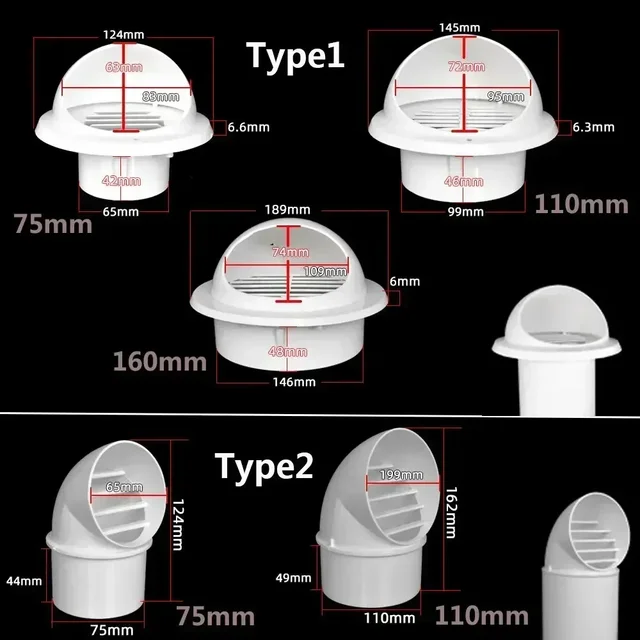 New PVC Ventilation Exhaust Grille round Wall Ceiling Air Vent Grille Ducting Cover Outlet Heating Cooling Waterproof Vent Cap 6