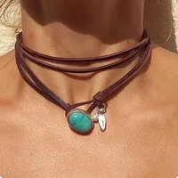 Ethnic Style Vintage Round Pendant Necklace for Women Bohemian Style Beaded Leather Cord Party Birthday Jewelry Gifts for Wife 1