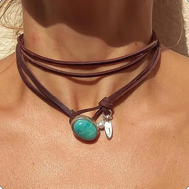 Ethnic Style Vintage Round Pendant Necklace for Women Bohemian Style Beaded Leather Cord Party Birthday Jewelry Gifts for Wife 1