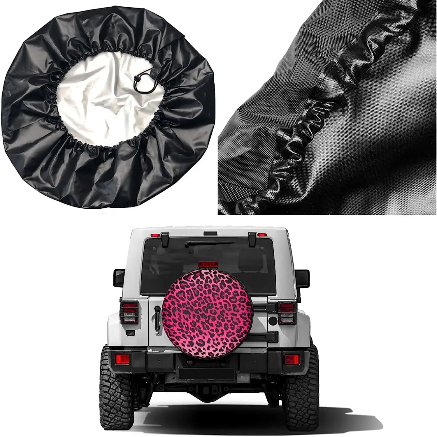 Pink Leopard Print Spare Tire Cover Waterproof Dust-Proof UV Sun Wheel Tire Cover Fit for Trailer RV SUV and Many Vehicle 17 In