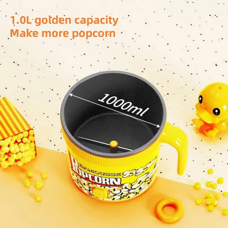 Fully Automatic Mini Popcorn Machine 1L with Visible Lid Household Multi-function 350W Popcorn Machine