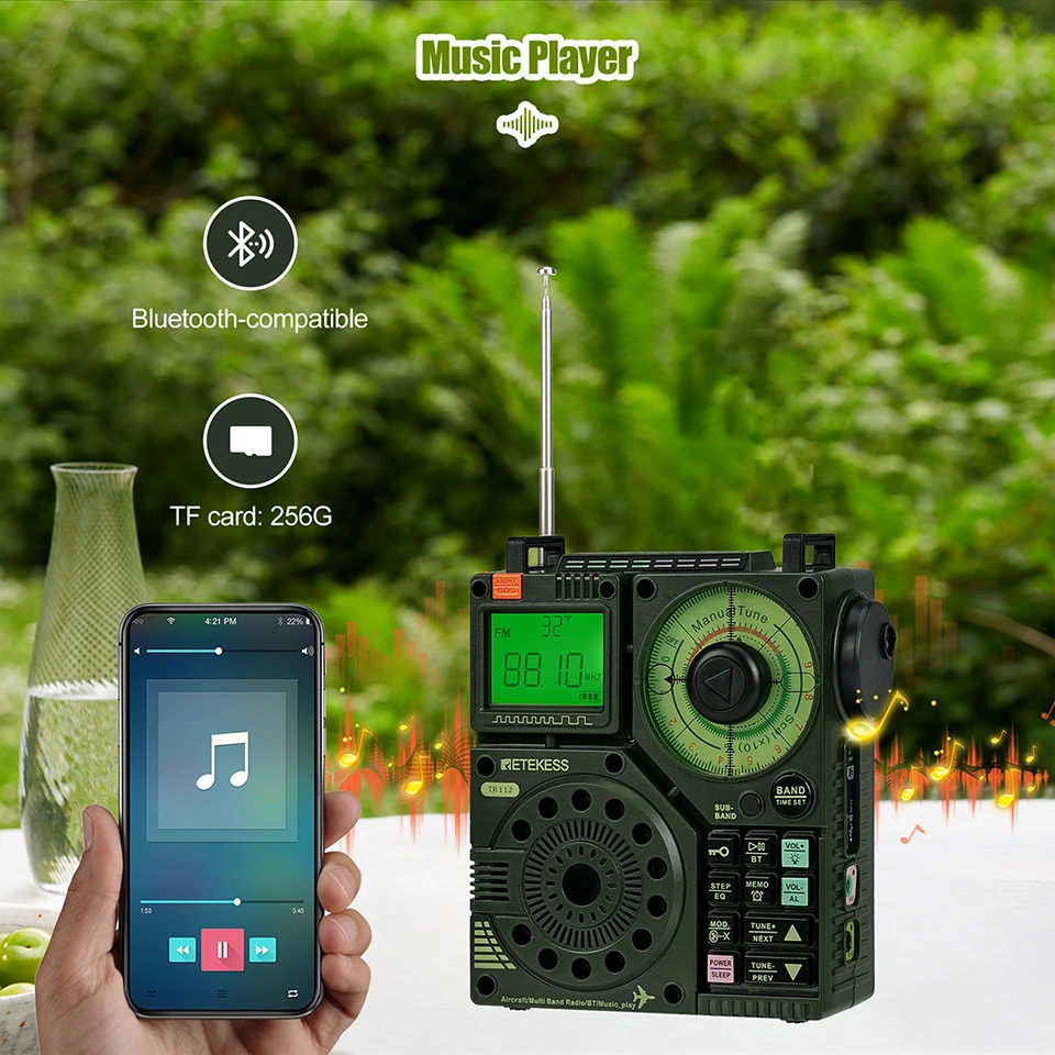 Retekess TR112 Radios Portable AM FM Radio Receiver Ham Radio Emergency Amateur Shortwave Radio SW AIR Band VHF WB Alarm Clock photo pic