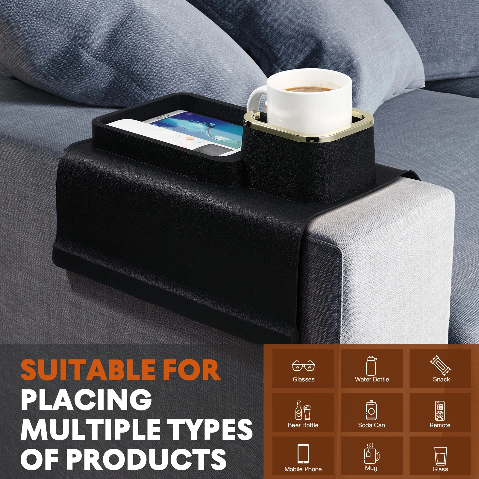 Sofa Tray Arm Rest Table Cup Foldable Sturdy Silicone Drink Holder for Arm Rest Cup Holder For Couch Couch Armrest