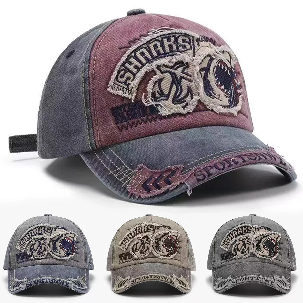 Unisex SHRRKS Shark Embroidery Baseball Caps Spring Autumn Outdoor Adjustable C…
