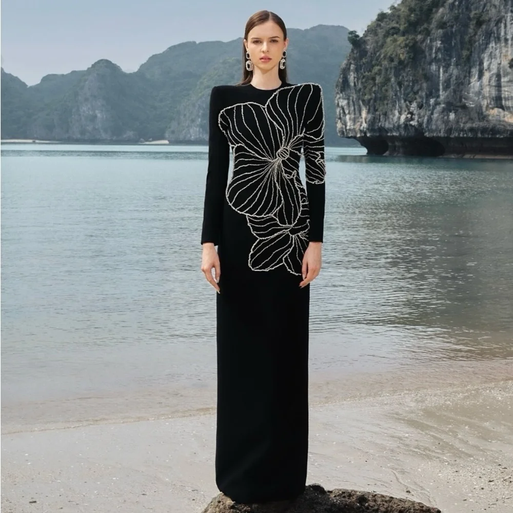 Prom Dresses Customized Modern Style Jersey Pleat A-line Scoop Neck Midi Dresses Unisex Chinese Style