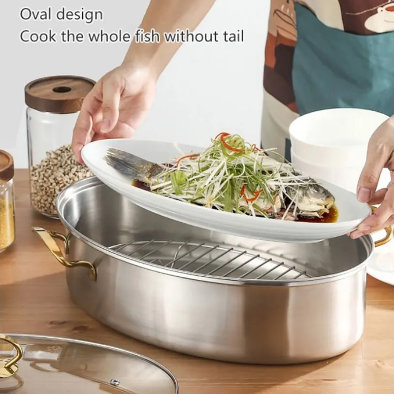 Stainless Steel Steamer Household Extra Large Steamed Fish Pot