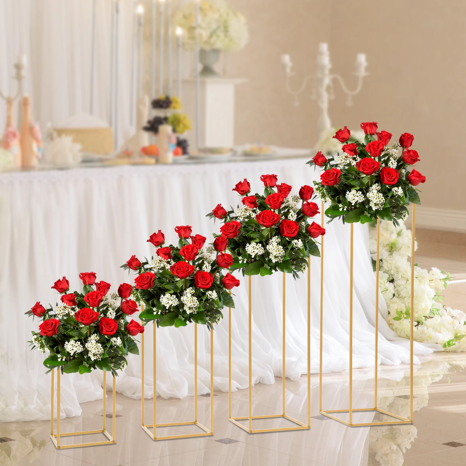 Wedding Table Centerpieces 4PCs Gold Metal Flower Stand Good Stability for Floral Arrangement and Home Decoration