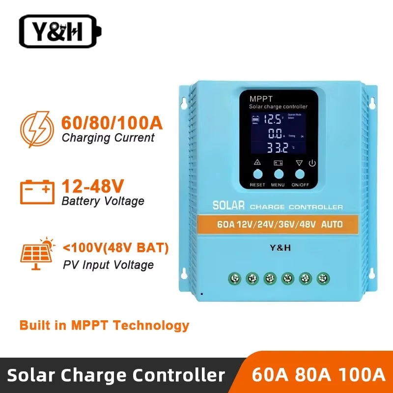 AU Stock Y&H MPPT 60A 80A 100A Solar Charge Controller 12V 24V 36V 48V LCD Display Solar Panel Battery Intelligent Regulator