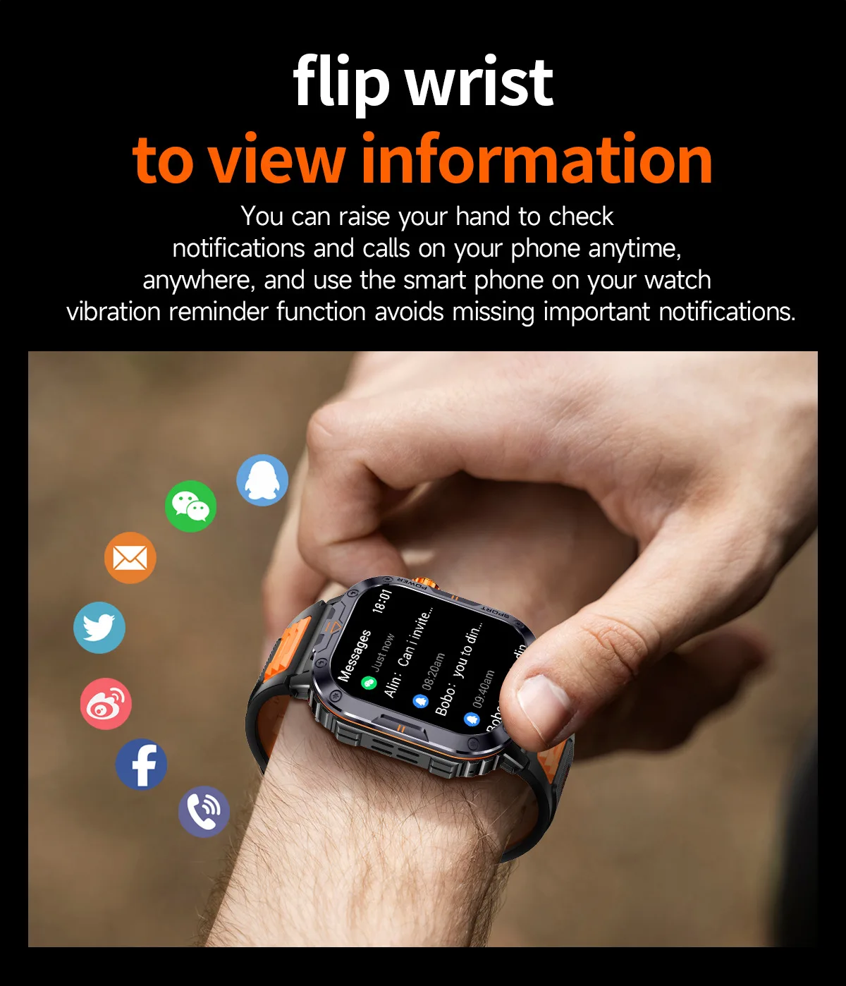 Montre connectée NX20 avec grand écran 2 pouces, lecture de musique locale, lampe torche, Bluetooth, appels IA et commande vocale, idéale pour les hommes et les activités de plein air._voghion.com