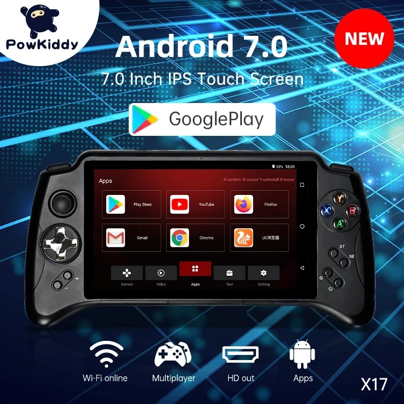 

POWKIDDY New X17 Android 7.0 Handheld Game Console 7-inch IPS Touch Screen MTK 8163 Quad Core 2G RAM 32G ROM Retro Game Players