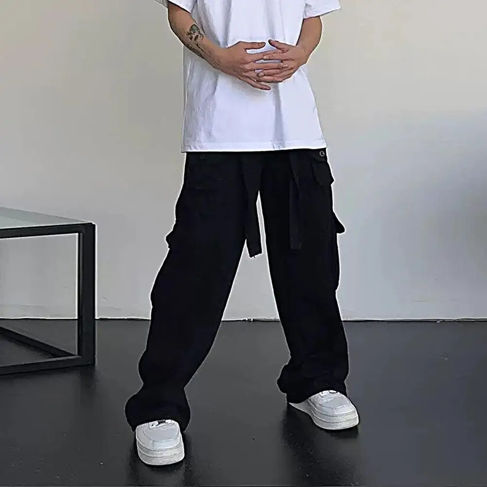 

Fashion Anti-pilling Zipper Button Placket Lightweight Men Spring Autumn Pure Color Long Pants Baggy Pants Sportwear