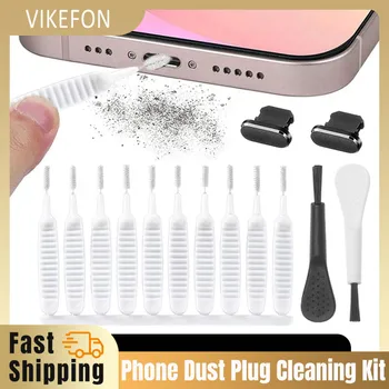 Kit di pulizia per tappi antipolvere per telefoni cellulari Kit Spazzola per pulizia polvere fine per telefoni cellulari per tutte le cuffie per smartphone con porta di tipo C o iOS